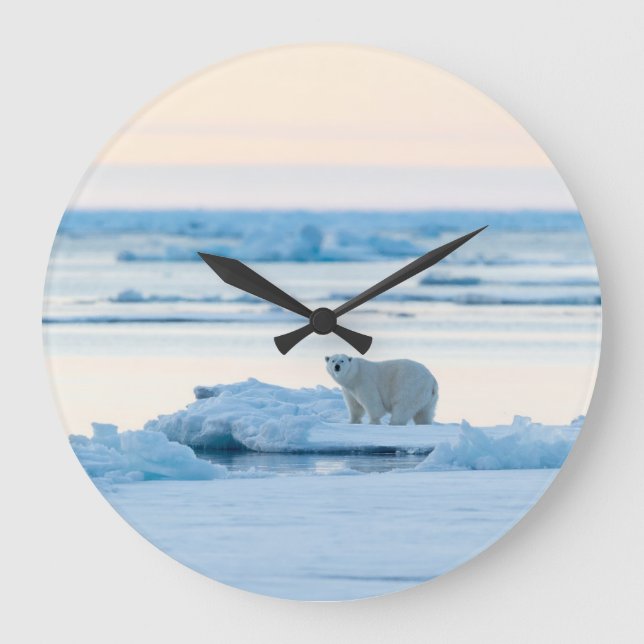 Grande Horloge Ronde Glace et neige | Ours polaire Iceberg Norvège (Recto)
