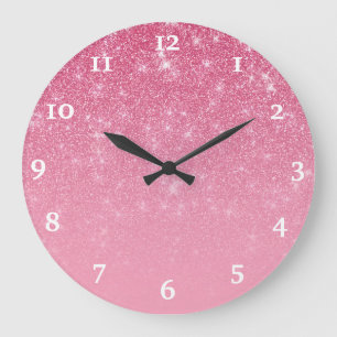 Grande Horloge Ronde Glam Chic Sparkly Ombre, Parties scintillant rose