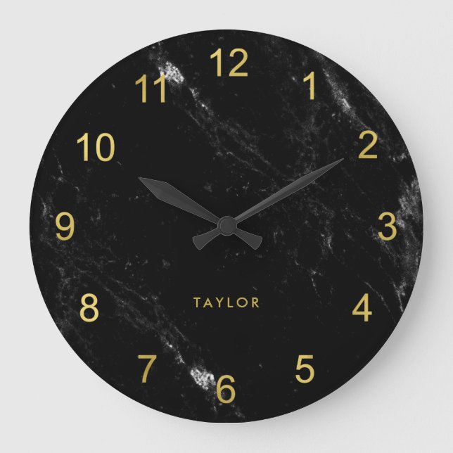 Grande Horloge Ronde Glam Faux Gold Look and Black Marble (Recto)