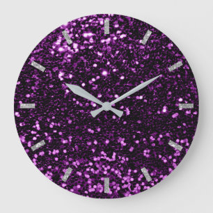 Grande Horloge Ronde Glam gris Parties scintillant violet violet