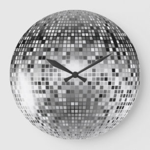 Grande Horloge Ronde Glamour de soirée à bille Disco Argent