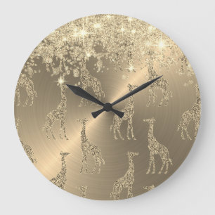 Grande Horloge Ronde Glittery Giraffes on Glitzy