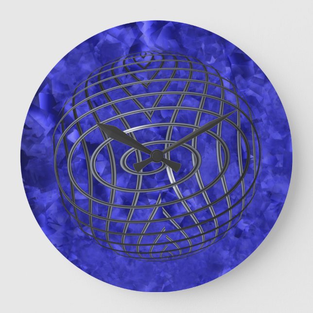 Grande Horloge Ronde Globe de fil mince à ligne bleue (Recto)