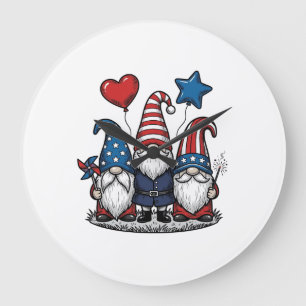 Grande Horloge Ronde Gnome Patriotique Gravure Vintage Design Vectoriel