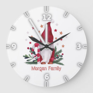 Grande Horloge Ronde Gnome Pine Tree Branches Stars Christmas