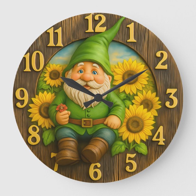 Grande Horloge Ronde Gnome Sunshine Elf Garden Clock (Recto)