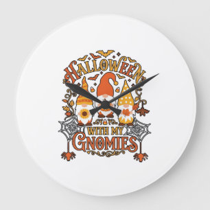 Grande Horloge Ronde Gnomes d'Halloween Citrouille Toile d'Araignée Cha