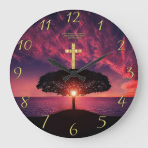 Grande Horloge Ronde Gold Christian Faith croise avec un dicton drôle