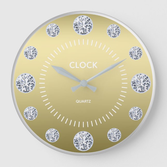 Grande Horloge Ronde Gold Diamond Dial Nom personnalisé (Recto)