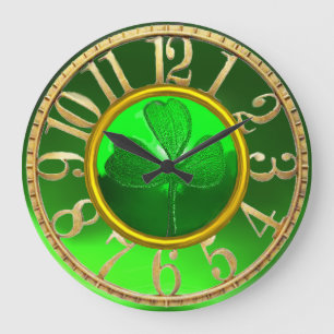 Grande Horloge Ronde Gold Emerald Green Shamrock St Patrick's Day