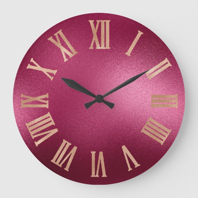 Grande Horloge Ronde Gold Faux Rose Burgundy Metallic Roman Numers (Recto)