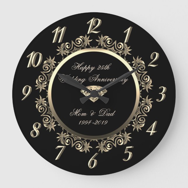 Grande Horloge Ronde Gold Floral perce Diamond25e anniversaire Mariage (Recto)