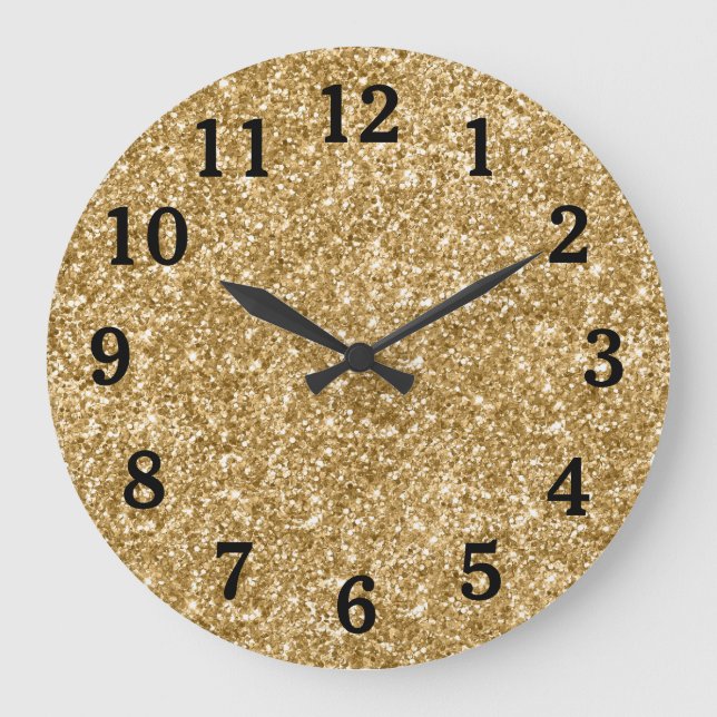 Grande Horloge Ronde Gold Glitter Photo Black Numbers (Recto)
