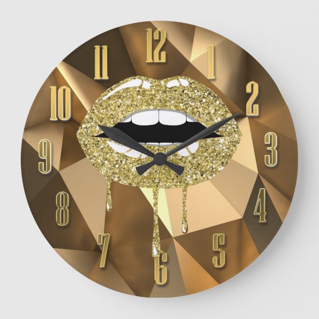 Grande Horloge Ronde Gold Luxury Beauty Glam Parties scintillant Lèvres (Recto)