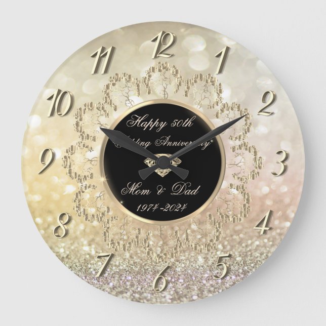 Grande Horloge Ronde Gold Mandala Roses Bokeh 50e anniversaire de Maria (Recto)