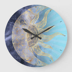Grande Horloge Ronde Gold Moon Sun Mandala Celestial Design