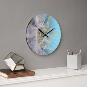 Grande Horloge Ronde Gold Moon Sun Mandala Celestial Design