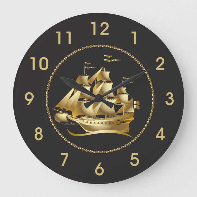 Grande Horloge Ronde Gold Sailboat Nautical (Recto)