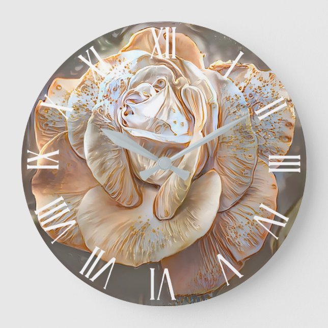 Grande Horloge Ronde Gold Silk Moderne Unique Rose Art Dream (Recto)