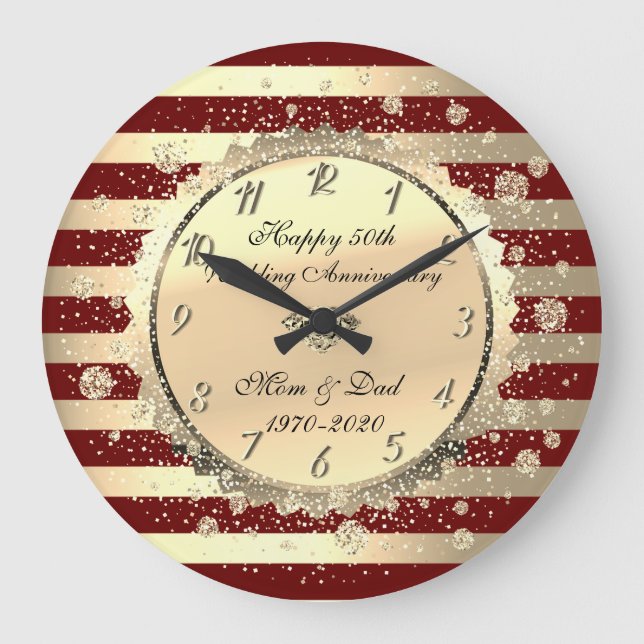 Grande Horloge Ronde Gold Stripes, 50e Mariage anniversaire de Confetti (Recto)