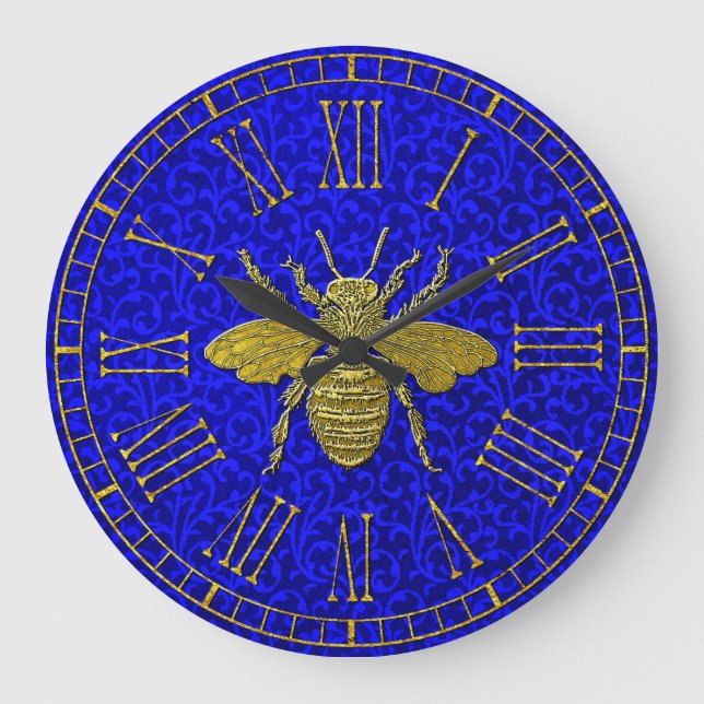 Grande Horloge Ronde Goldbee Blue Rococo Pattern Large Clock (Recto)