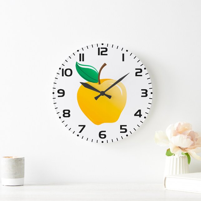 Grande Horloge Ronde Golden Apple Bright Yellow Fruit (Créateur téléchargé)