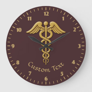 Grande Horloge Ronde Golden Double Snake Caduceus