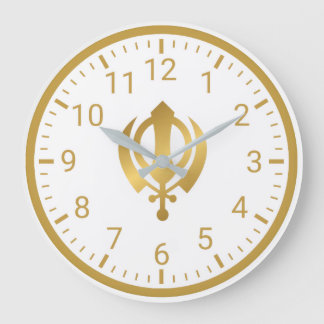 Grande Horloge Ronde Golden Khanda Wall Clock | Sikh Symbol Home Decor