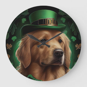 Grande Horloge Ronde Golden Retriever Dog in St. Patrick's Day