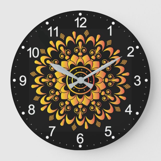 Grande Horloge Ronde Golden Unique Mandala Design (Recto)