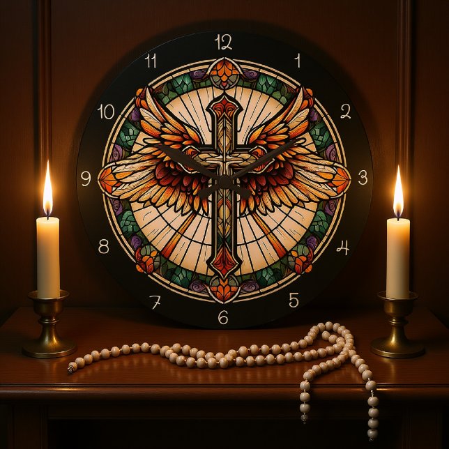 Grande Horloge Ronde Golden Winged Cross  (Créateur téléchargé)