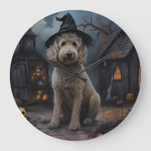 Grande Horloge Ronde Goldendoodle Citrouille Halloween effrayant