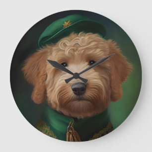 Grande Horloge Ronde Goldendoodle Dog en tenue de la Saint Patrick