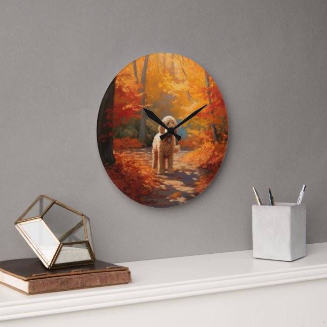 Grande Horloge Ronde Goldendoodle en automne Leaves Fall Inspire (Bureau)