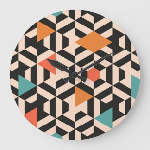 Grande Horloge Ronde Gouache numérique symétrique florale folk
