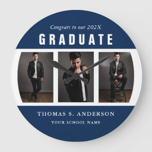 Grande Horloge Ronde Graduation Photo Collage Blue and White Custom