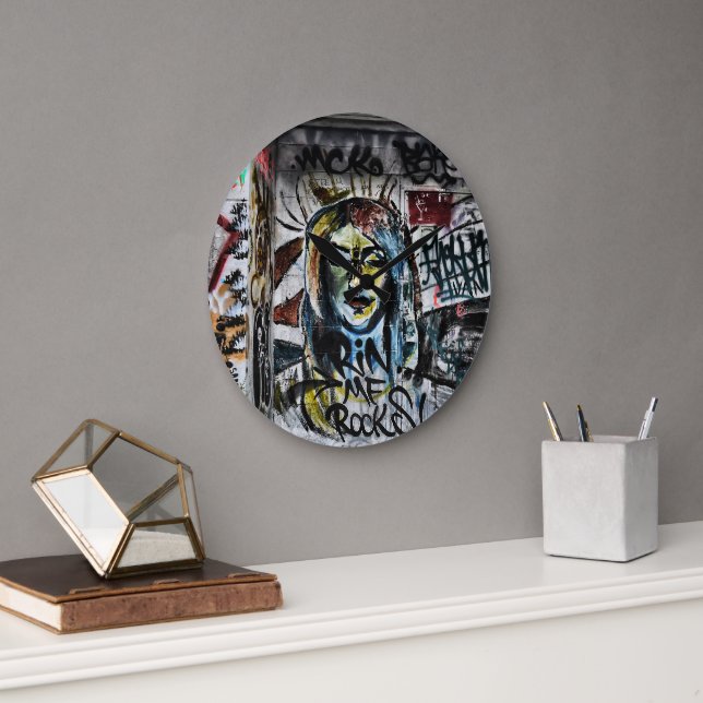 Grande Horloge Ronde Graffiti Cool Moderne Urbain Art de rue (Bureau)