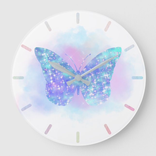 Grande Horloge Ronde grand cadran bleu papillon (Recto)