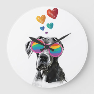 Grande Horloge Ronde Grand chien Danse avec Coeurs Saint-Valentin