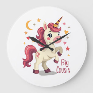 Grande Horloge Ronde Grand Cousin Licorne Vintage Mignon Enfants Typogr