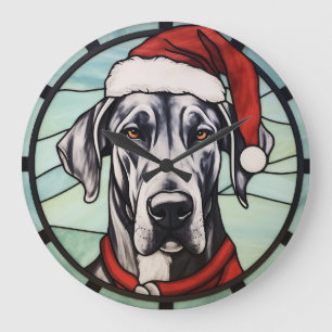 Grande Horloge Ronde Grand Danois Vitrail de Noël