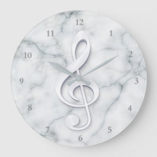 Grande Horloge Ronde grand design de clef de musique blanche en marbre