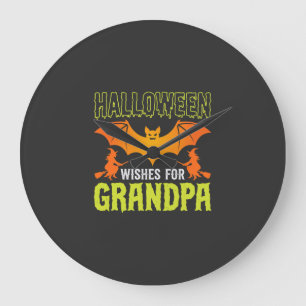 Grande Horloge Ronde Grand-père d'Halloween chauve-souris sorcière vœux