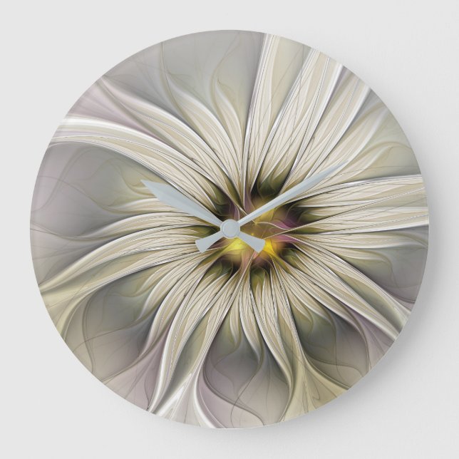 Grande Horloge Ronde Grande Fleur d'ivoire, Abstrait Art Fractal Modern (Recto)