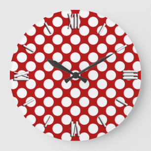 Grande Horloge Ronde Grands points rétro - blanc et rouge