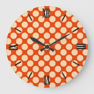 Grande Horloge Ronde Grands points rétro - orange pâle et mandarine