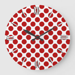Grande Horloge Ronde Grands rétros points - rouge et blanc