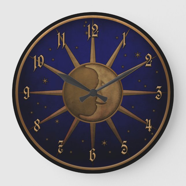 Grande Horloge Ronde Graphique de relief en laiton céleste du soleil (Recto)