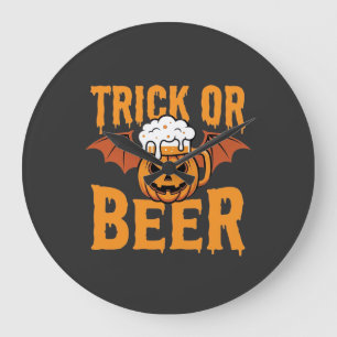 Grande Horloge Ronde Graphisme de chauve-souris de citrouille de bière