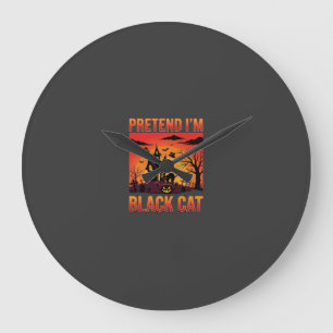 Grande Horloge Ronde Graphisme Maison Hantée Chat Noir Halloween